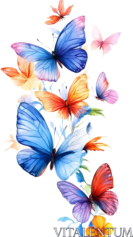 Colorful watercolor butterflies on clean white background.