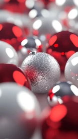 Specular depth of field isolates textured silver ornament sphere