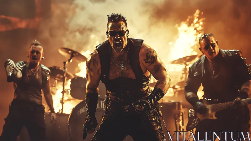 Industrial metal band performs before roaring stage flames