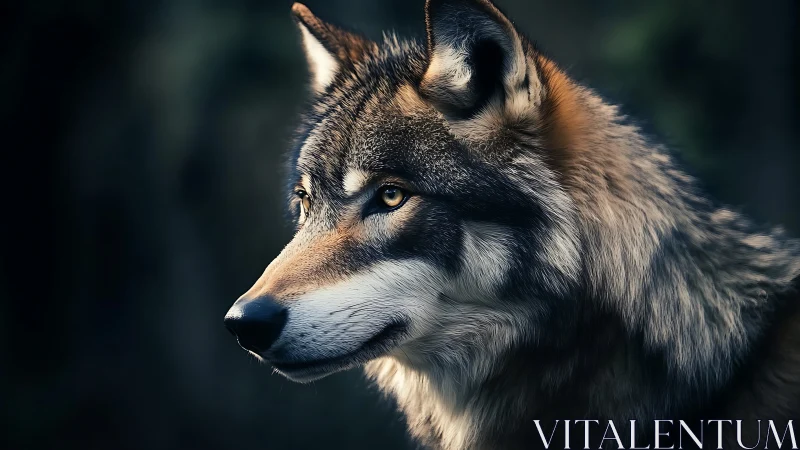 Telephoto side-profile study of a wolf under soft directional light