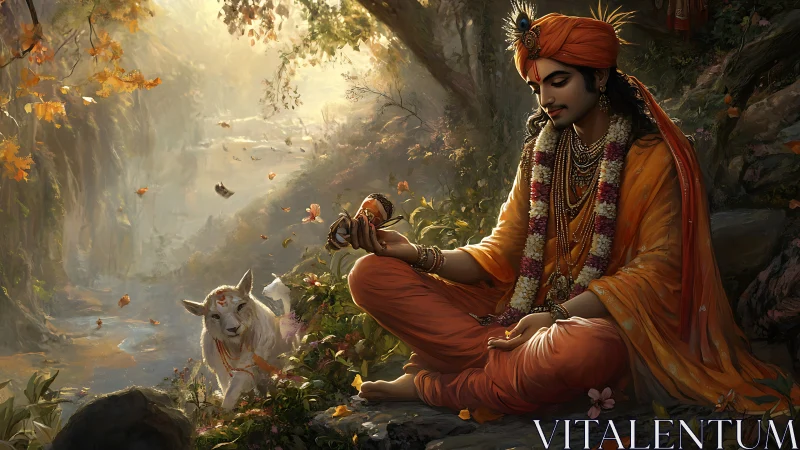 Gentle river meditation with a divine friend in orange robes.