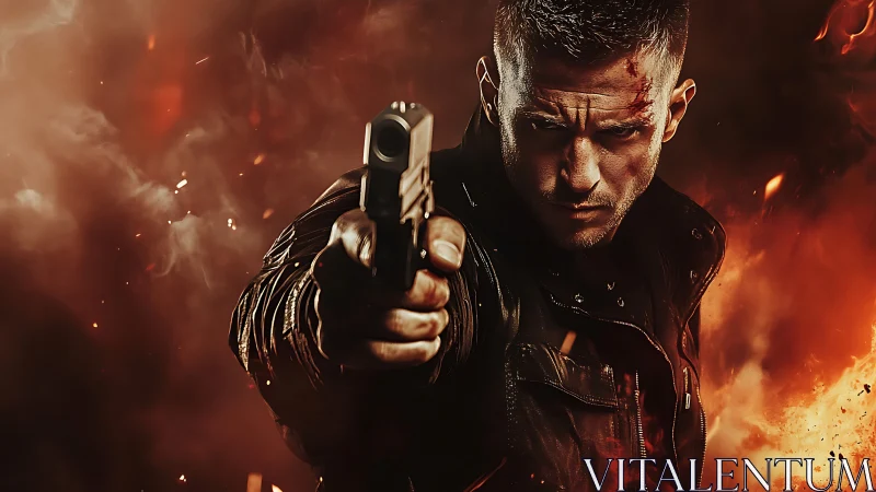 Gunmetal glare slices through swirling fire and smoke