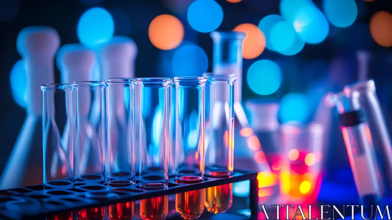 Chromatic test tubes whisper neon secrets to the night