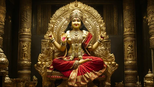 Golden goddess throne hums softly with scarlet serenity