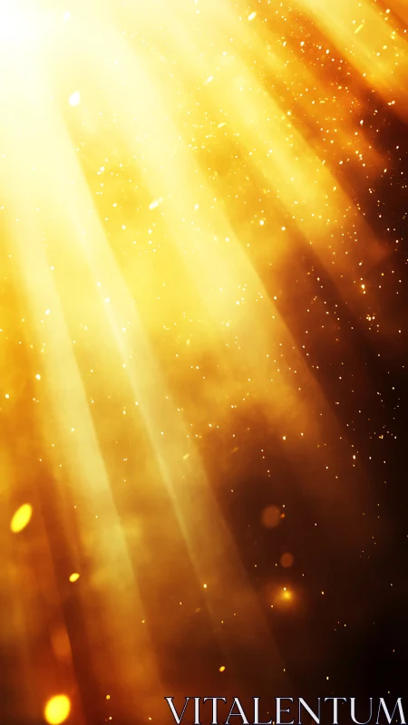 Golden volumetric light rays with floating dust particles.
