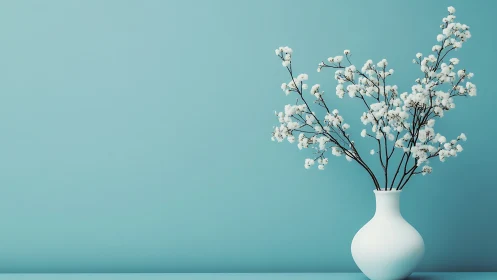 Minimalist White Flowers in Turquoise Interior.