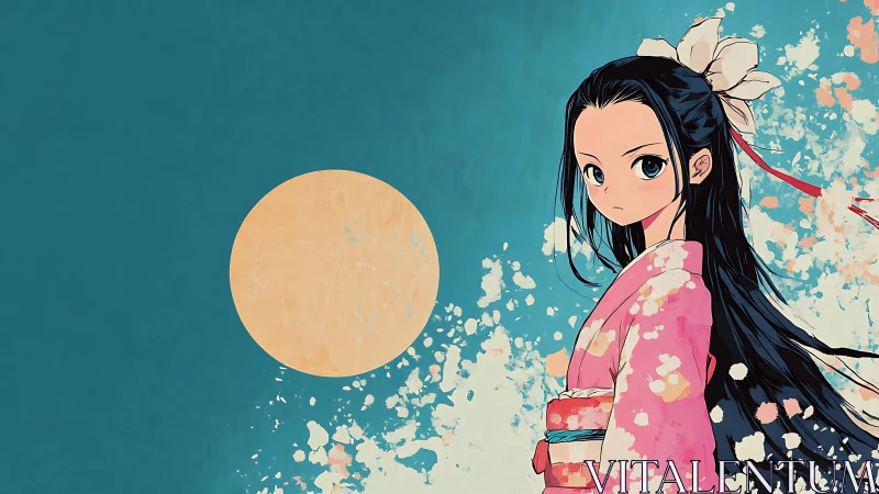 Moonlit kimono daydream with quiet splash-painted skies.