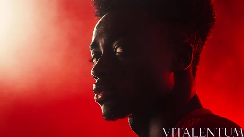 Warm glow portraits a thoughtful face in vivid red light.