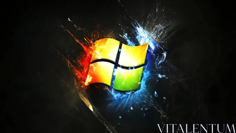 Windows style colored logo with fire and water clash