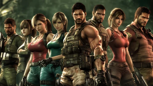 Elite combat squad stands unified in cinematic battle pose.