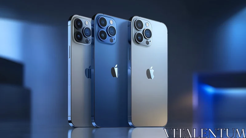 iPhone 12 Pro models in silver, blue, and white colorways.