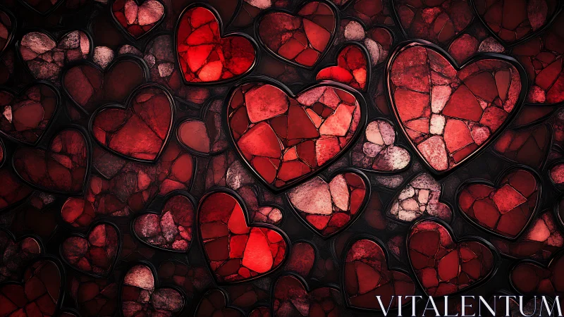 Cracked Glass Hearts in Red and Black