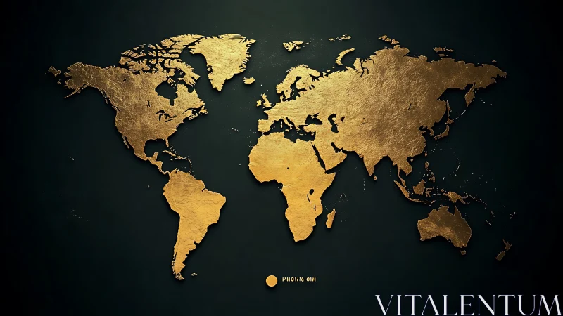 Gilded textured world map silhouette on deep matte black field