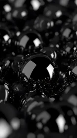 Specular black spheres under shallow depth-of-field rendering.