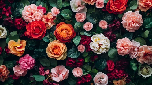 Densely Layered Rose Cultivation: Multi-chromatic Floral Arrangement.