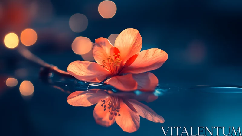 Coral Blossom Reflected: Digital Rendering of Floral Luminescence.