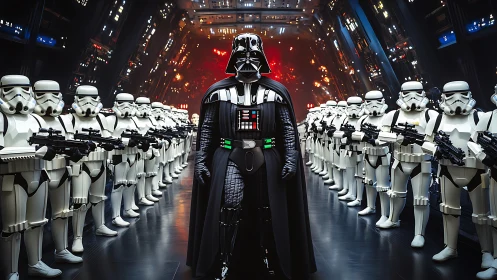 Central armored commander leads symmetrical stormtrooper formation