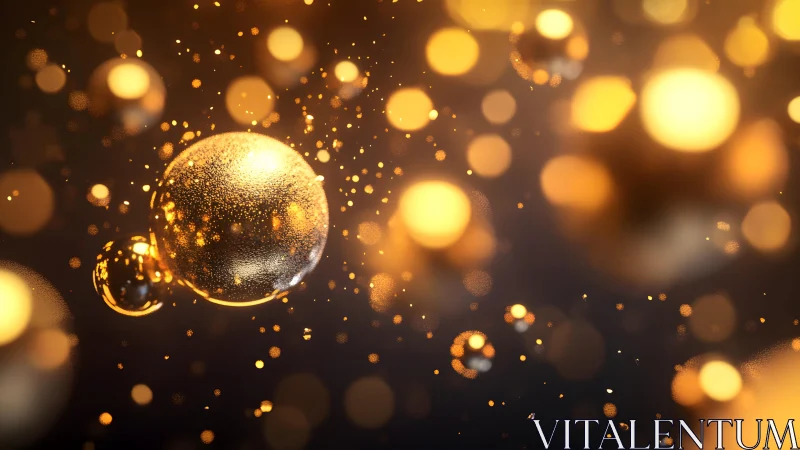 Glowing Golden Bubbles Floating in Abstract Bokeh Style.