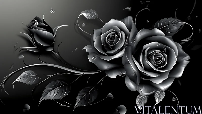 Elegant Black and Silver Roses Dancing in Shadows