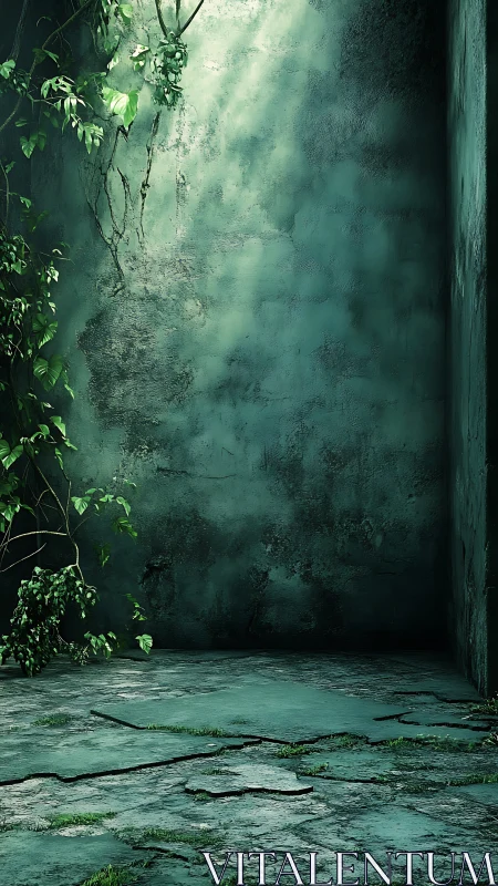 Verdant lightfall in a forgotten emerald concrete corner.