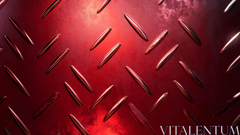 Red diamond plate metal texture with industrial lighting effect.