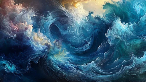 Turbulent abstract ocean waves in swirling blue motion.
