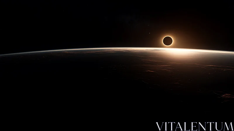 Planetary limb under solar eclipse with atmospheric rim lighting