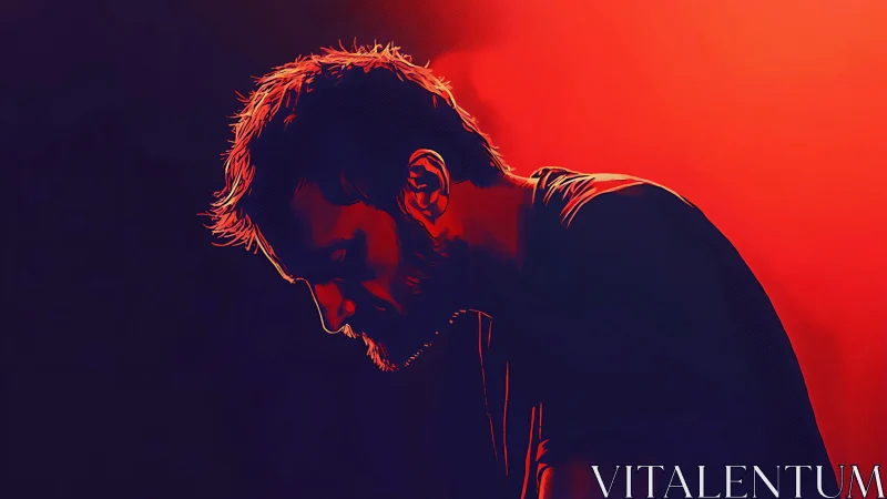 Silhouetted man in red and violet digital portrait lighting