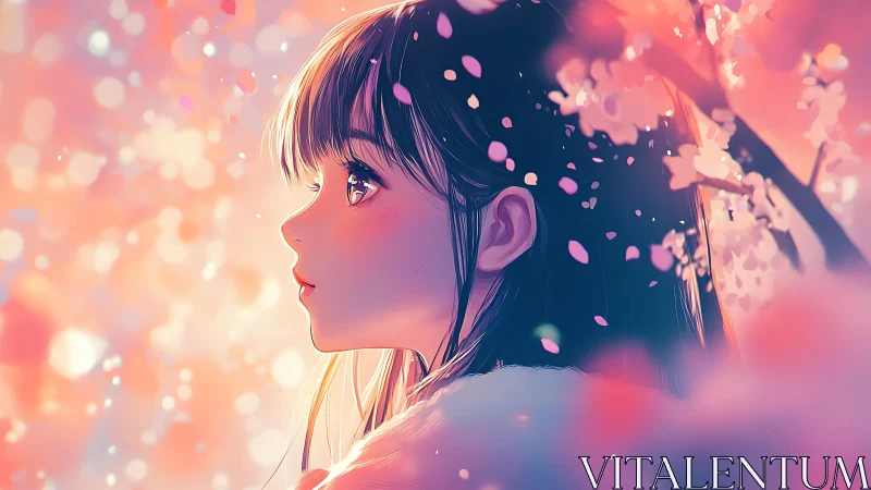 Quiet spring daydream with a gentle anime girl profile.