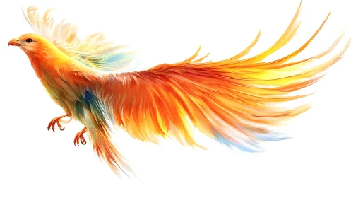 Majestic fiery phoenix in flight, digital fantasy art style.