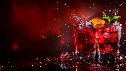 Vibrant Red Cocktails Splash with Refreshing Appeal.