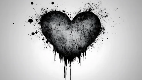 Shattered Noir Heart: Ink Explosion in Monochrome.