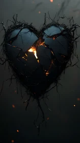Burning heart wrapped in thorns. Dark passion ablaze.