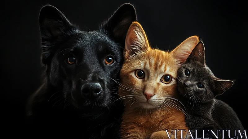 Black German Shepherd, Ginger Tabby, and Ebony Cat Studio Portrait Study