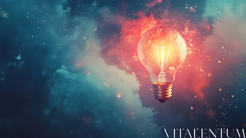 Starlit idea bulb drifting through a dreamy cosmic glow.