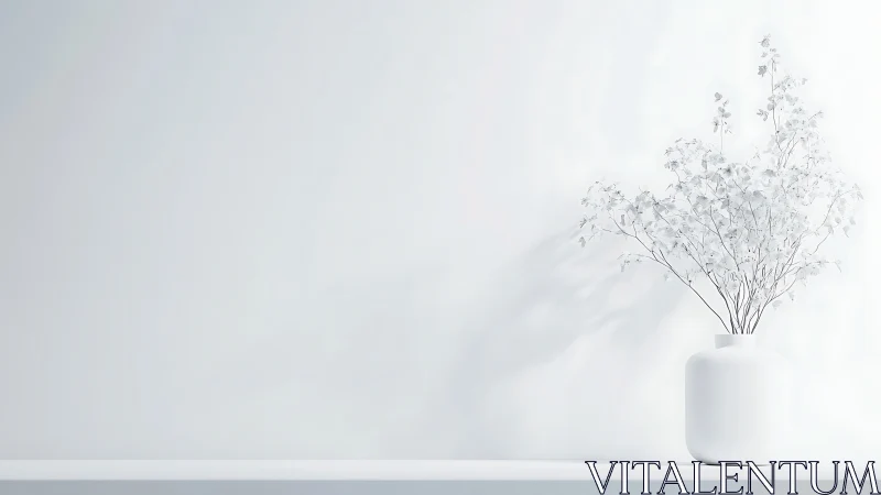 White minimalist vase and branches cast soft shadows.