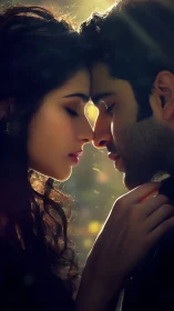 Intimate moment illuminated by golden light between two lovers.