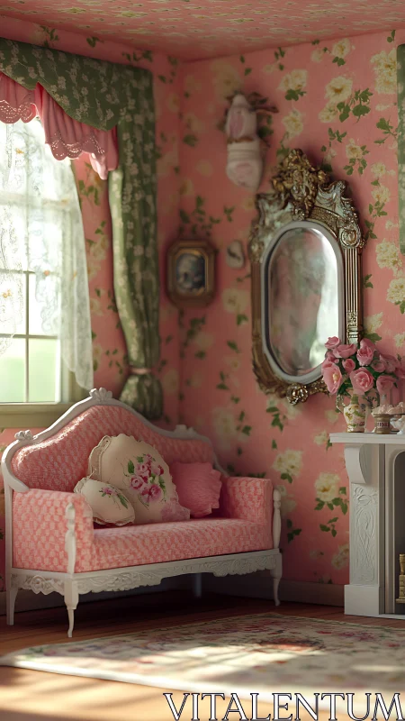 Victorian-style sitting room displays coordinated floral decor