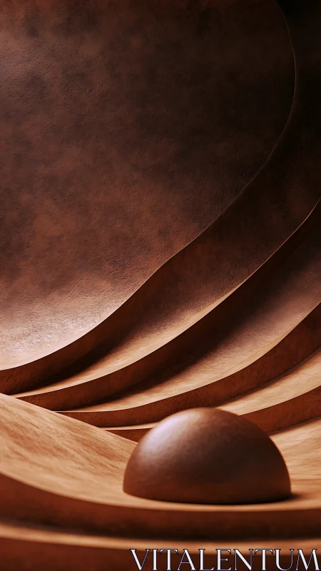 Curved terracotta planes embracing single domed sphere.