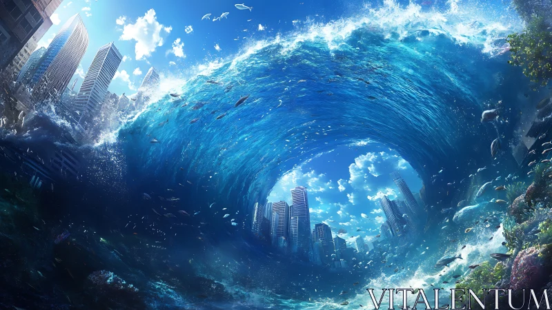 City inside the tidal blue, where oceans bend around time.