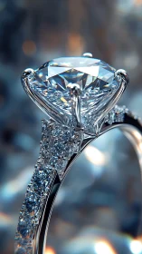 High-clarity diamond solitaire ring rendered in macro detail