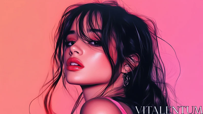 Bold neon portrait captures confident gaze in pink glow.