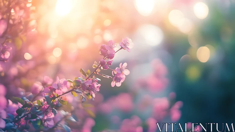 Bloom's Golden Hour Dance: Pink Petals in Luminous Reverie.