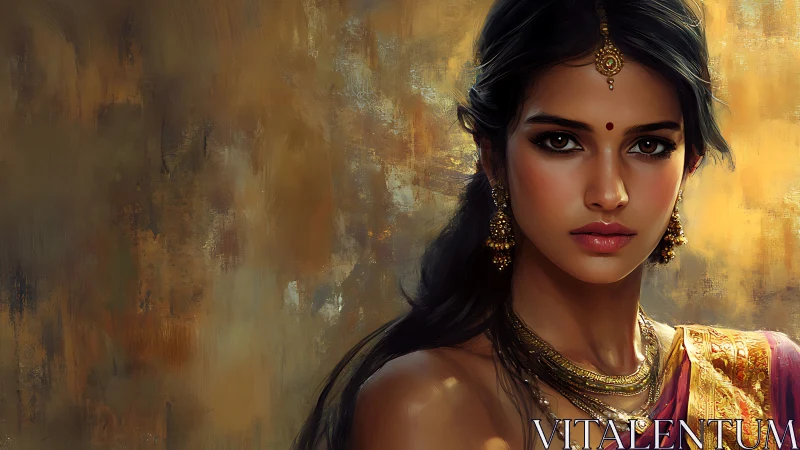 Elegant Indian Woman in Traditional Attire, Digital Art Portrait.