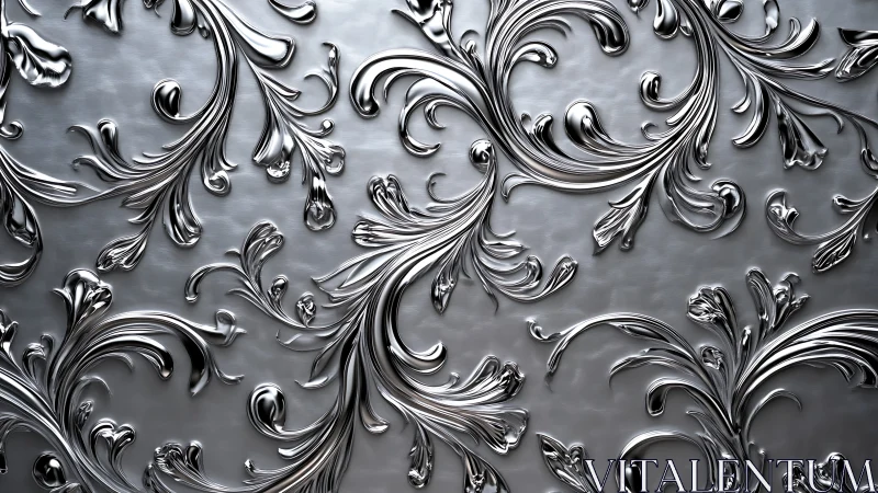 Metallic baroque scrollwork flows across embossed surface.