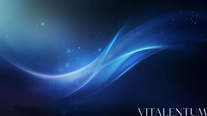 Abstract Blue Wave Background with Glowing Light and Stars.