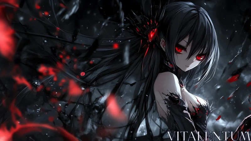 Dark anime sorceress with crimson eyes commands chaos.