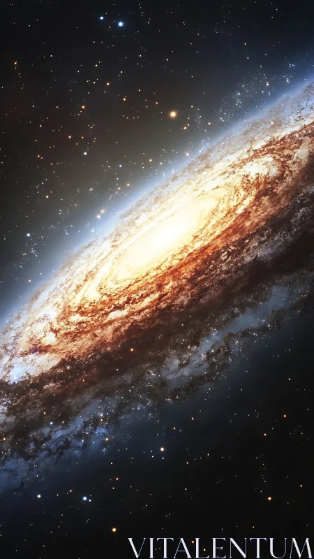 Spiral galaxy core rendered with luminous stellar dust field.