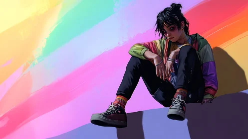 Neon daydream drifter in rainbow streetwear calm. Period.