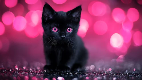 Feline Subject with Dichromatic Pink-Magenta Iris Chromatic Composition.